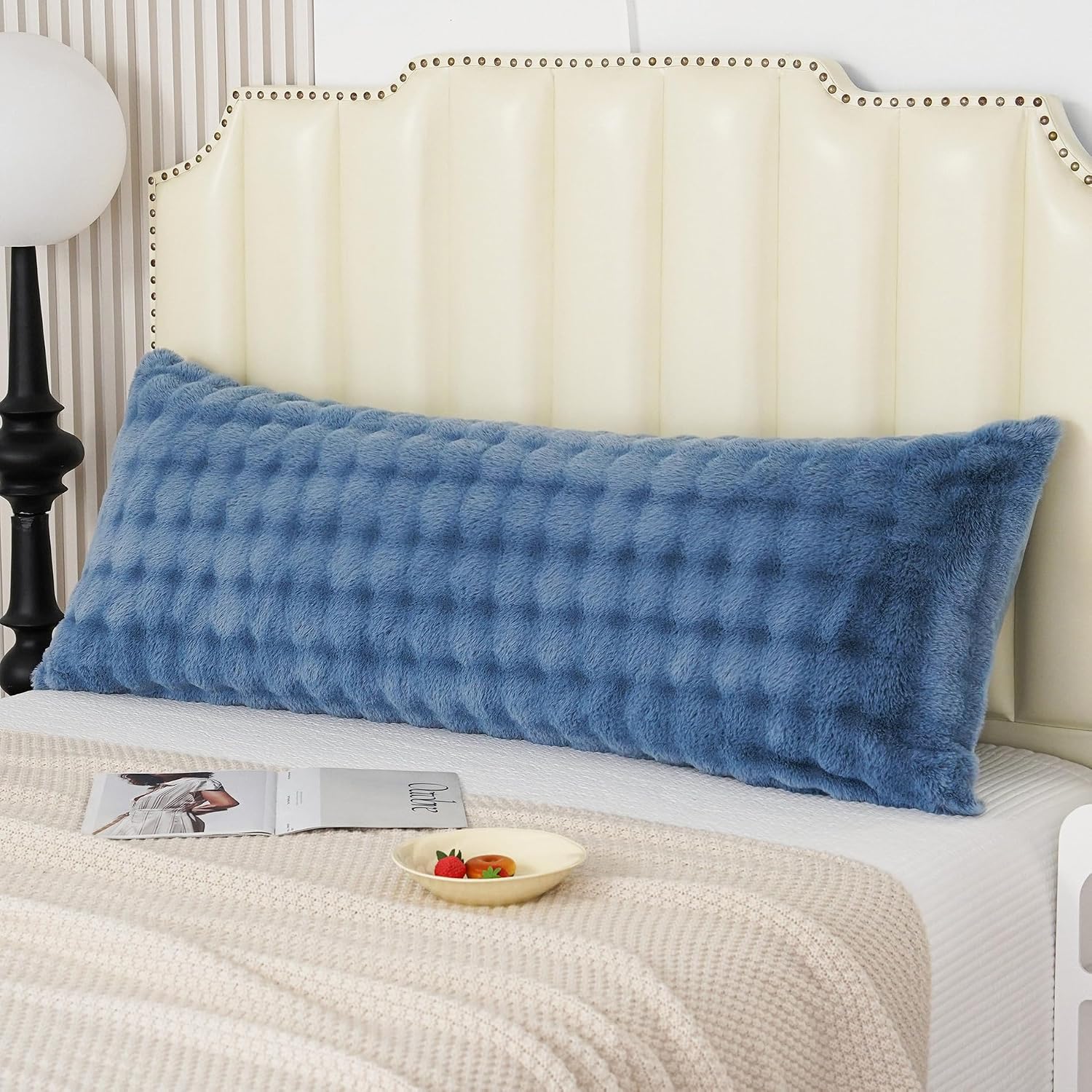Uhamho Fluffy Faux Fur Body Pillowcase, Luxury Bubble Waffle Carved Plush Long Size 21"x54" Body Pillow Cover for Adults and Children Soft…