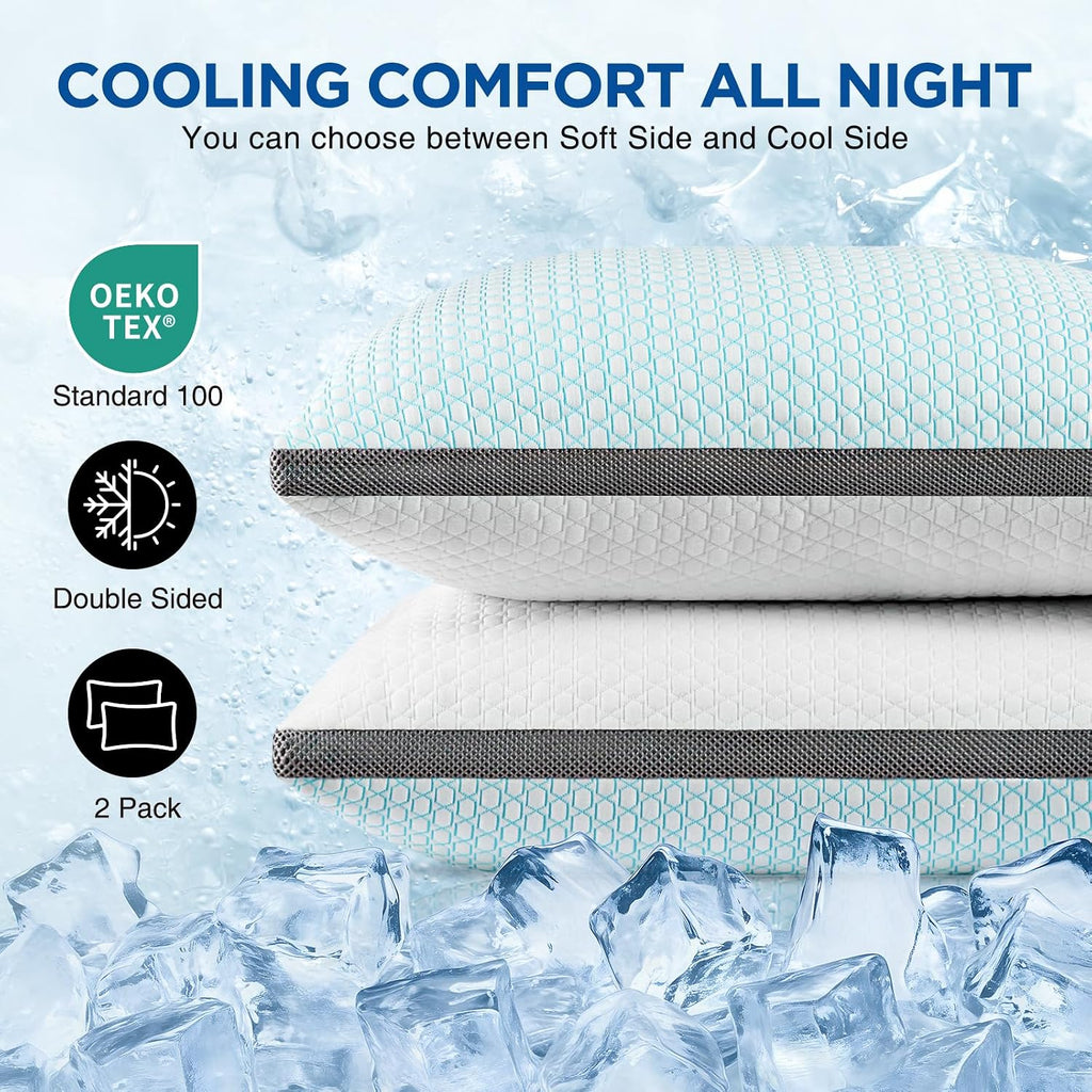 Baskbed Cooling Pillows Standard Size Set of 2, Shredded Memory Foam Pillows 2 Pack, Bed Pillow for Hot Sleepers Adjustable Firm Pillow for…