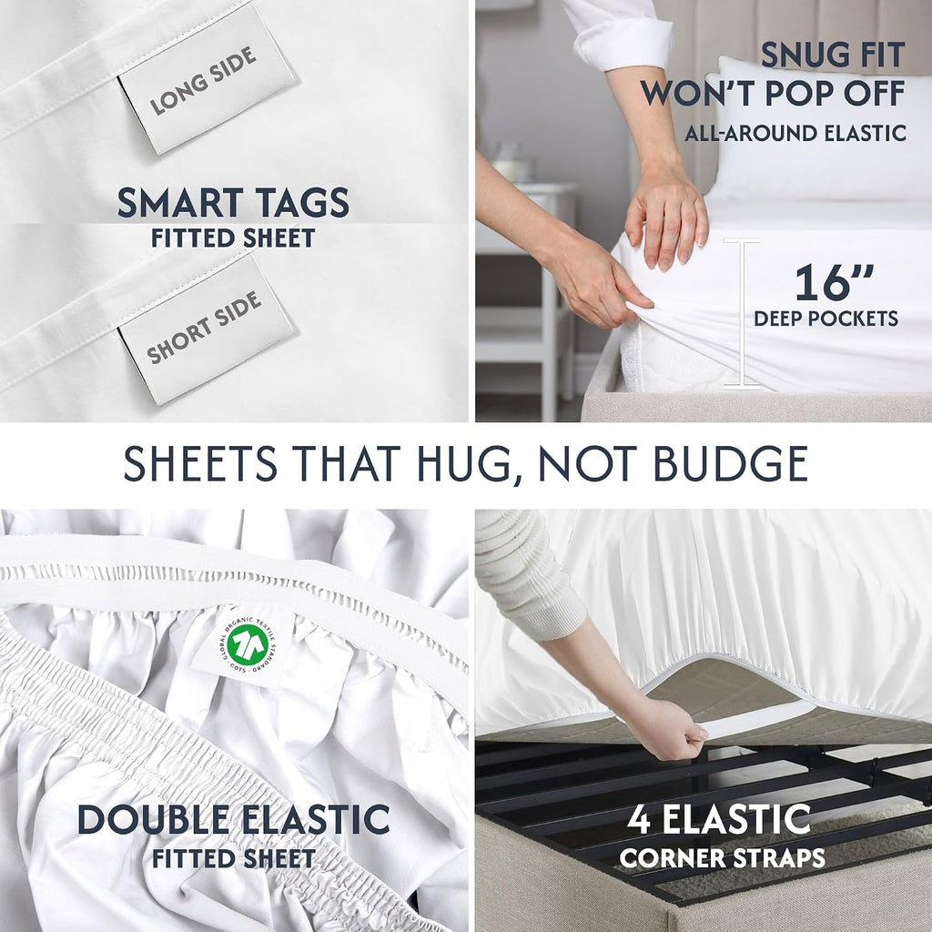 100% GOTS Certified Organic Cotton Sheets King Size - Luxurious 415 Thread Count, Oeko-Tex Certified, Silky Sateen Weave with Hemstitch…
