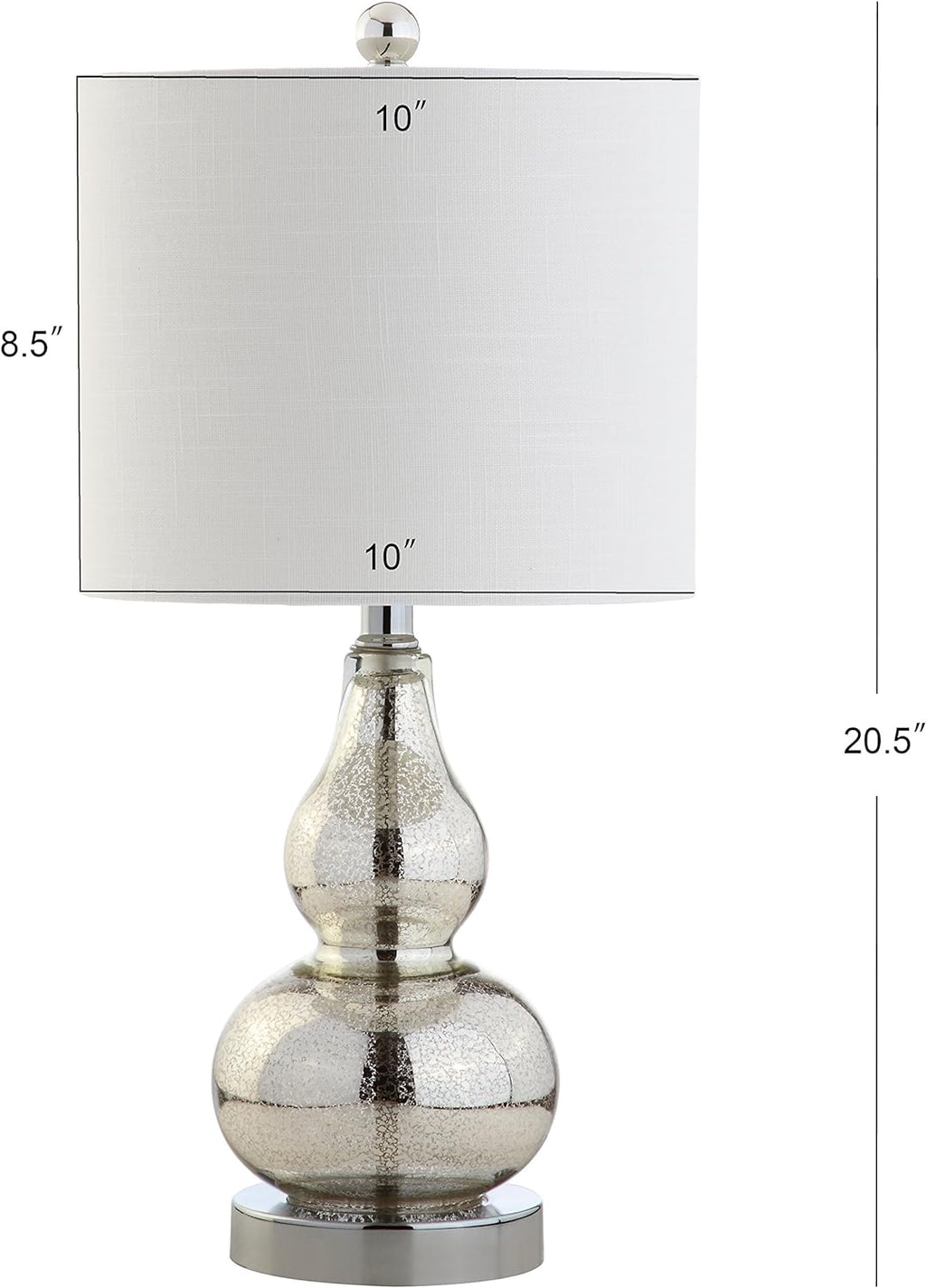 JONATHAN Y 20.5" Mercury Silver Glass Table Lamp, Modern Gourd Bedside Nightstand Lamp for Bedroom, Living Room, White Linen Shade, LED…