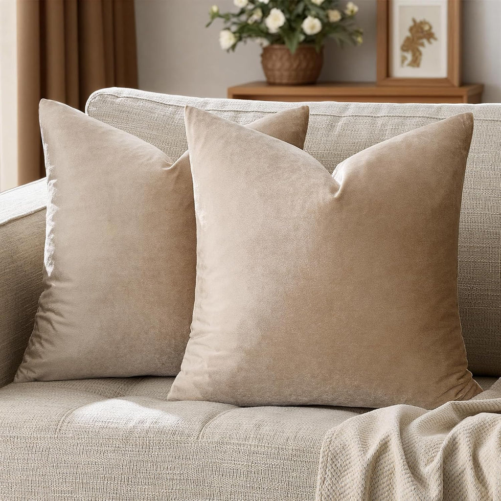GIGIZAZAFocusingonhomedecoration GIGIZAZA Decorative Couch Throw Pillow Covers, Set of 2 Taupe Square Pillow Cushion Covers 22x22 Velvet Pil…