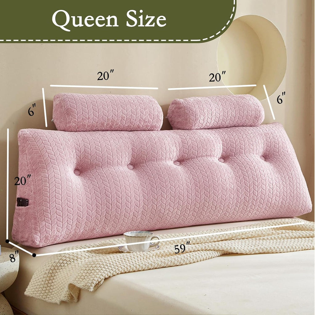 Yourmoon YOUR MOON Wedge Headboard Pillow Queen Size, Triangular Wedge Backrest Pillow with 1 Pack Neck Roll Pillows, Headboard Pillow for…