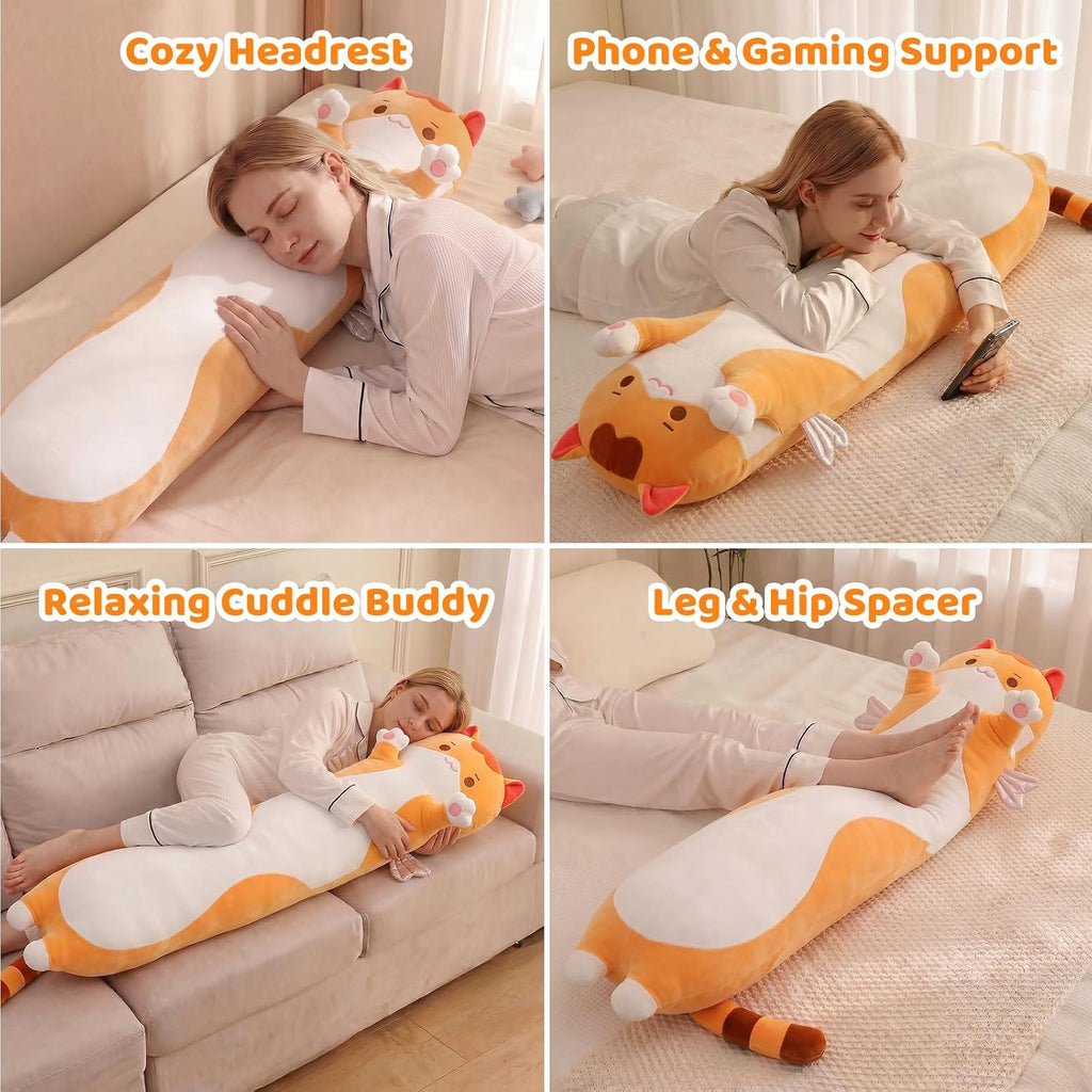 Mewaii Long Cat Plush 5 Sizes, 120% Extra Filling Giant Plushness Kids Body Pillow, Kawaii Cute Brown Cat Stuffed Animals Plushies, Big…