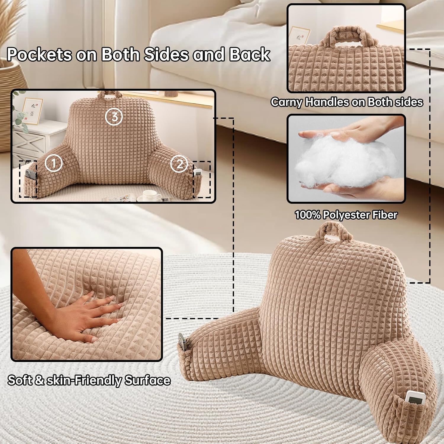 Pajeo Cozy Flannel Reading Pillow for Sitting Up in Bed, Skin-Friendly Sitting Pillow for Pregnancy & Nursing Support, Oeko-TEX Certified Bac…