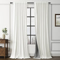 Guken Ivory Linen 100% Blackout Curtains for Bedroom 90 Inches Long 2 Panels Set Textured Hook Belt Light Blocking Thermal Insulated Soundp…