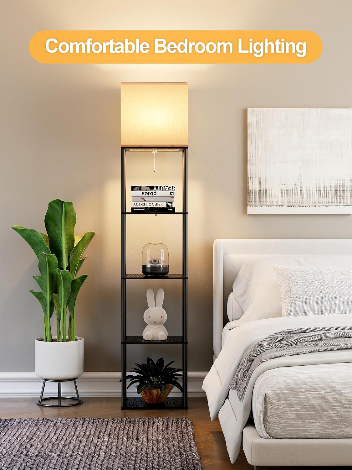 Large Floor Lamp with Shelves, 5-Tier Tall Floor lamp with for Living Room, Shelf Floor Lamp with 3 CCT LED Bulb, Corner Display Standing…