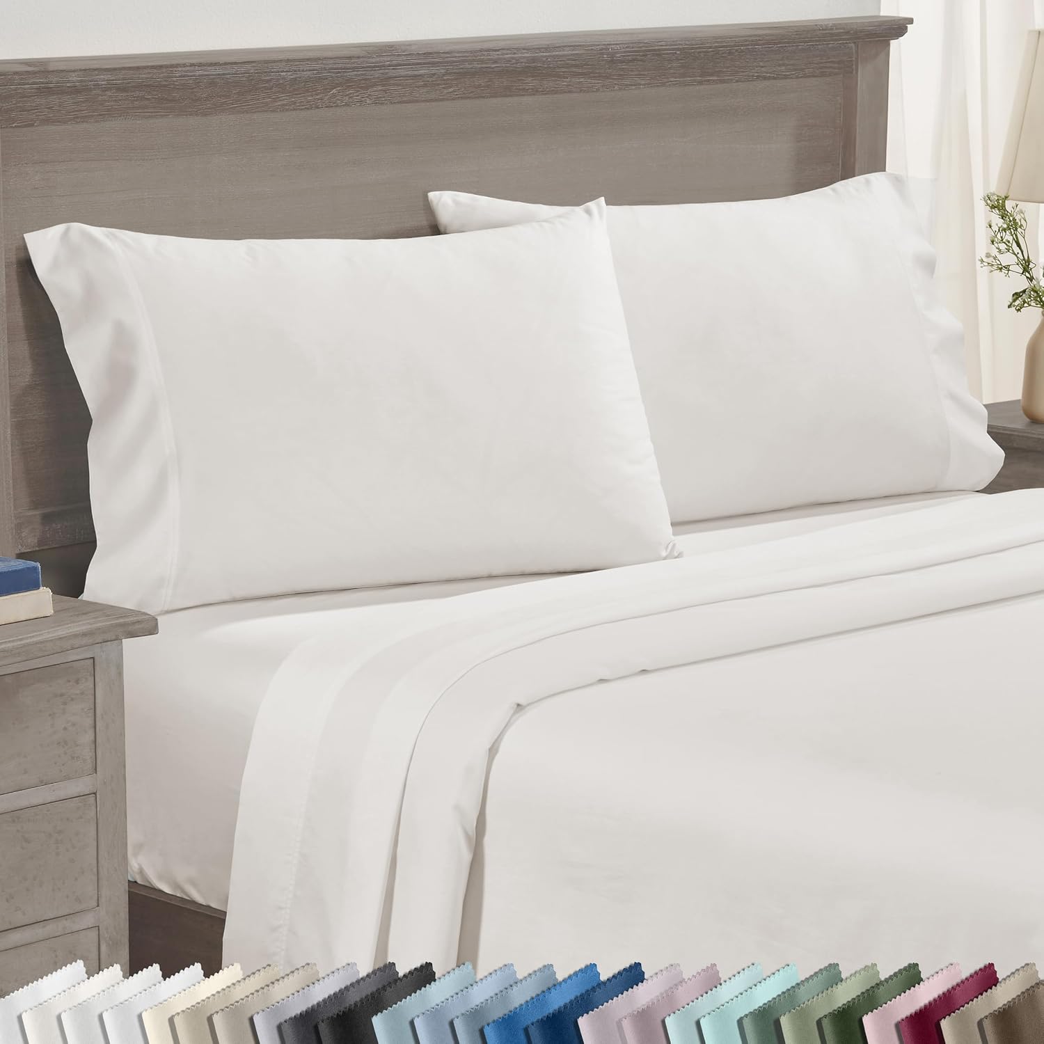 CaliforniaDesignDen California Design Den Luxuriously Soft 100% Cotton Pillowcases Queen Size Set of 2-600 Thread Count Sateen, Fits Standa…