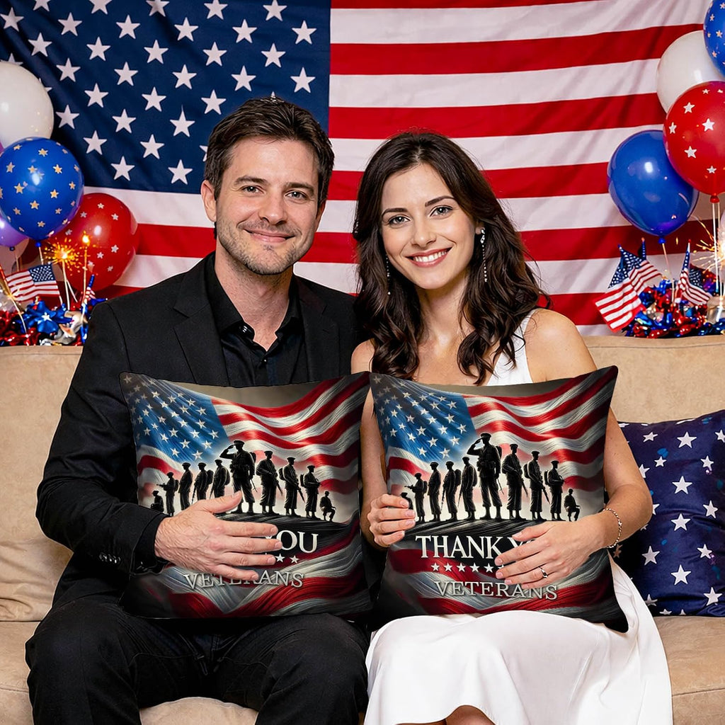 BlissYard Patriotic Throw Pillow Covers 18x18 Set of 2 American Flag Decorative Pillow Covers Thank You Veterans Patriotic Home Decor for…