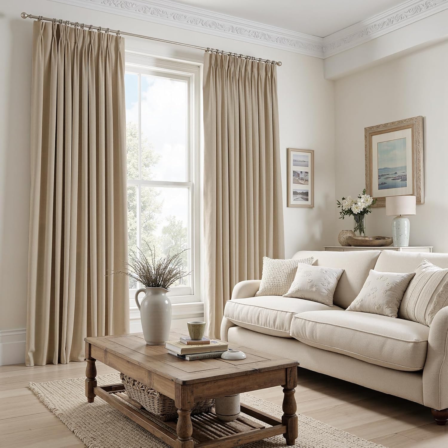 Drapenova 102 Inch Long Camel Custom Velvet Curtains for Living Room Bedroom Beige Elegant Luxury Pinch Pleated Blackout Drapes Floo…