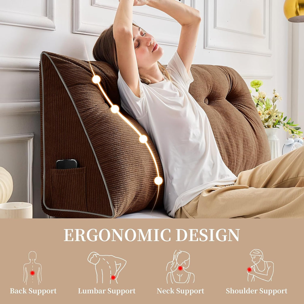 Sasttie Headboard Pillow King, Wedge Pillow Headboard for Sitting Up in Bed, Back-Rest Support Triangular Cushion for Reading - Features Re…