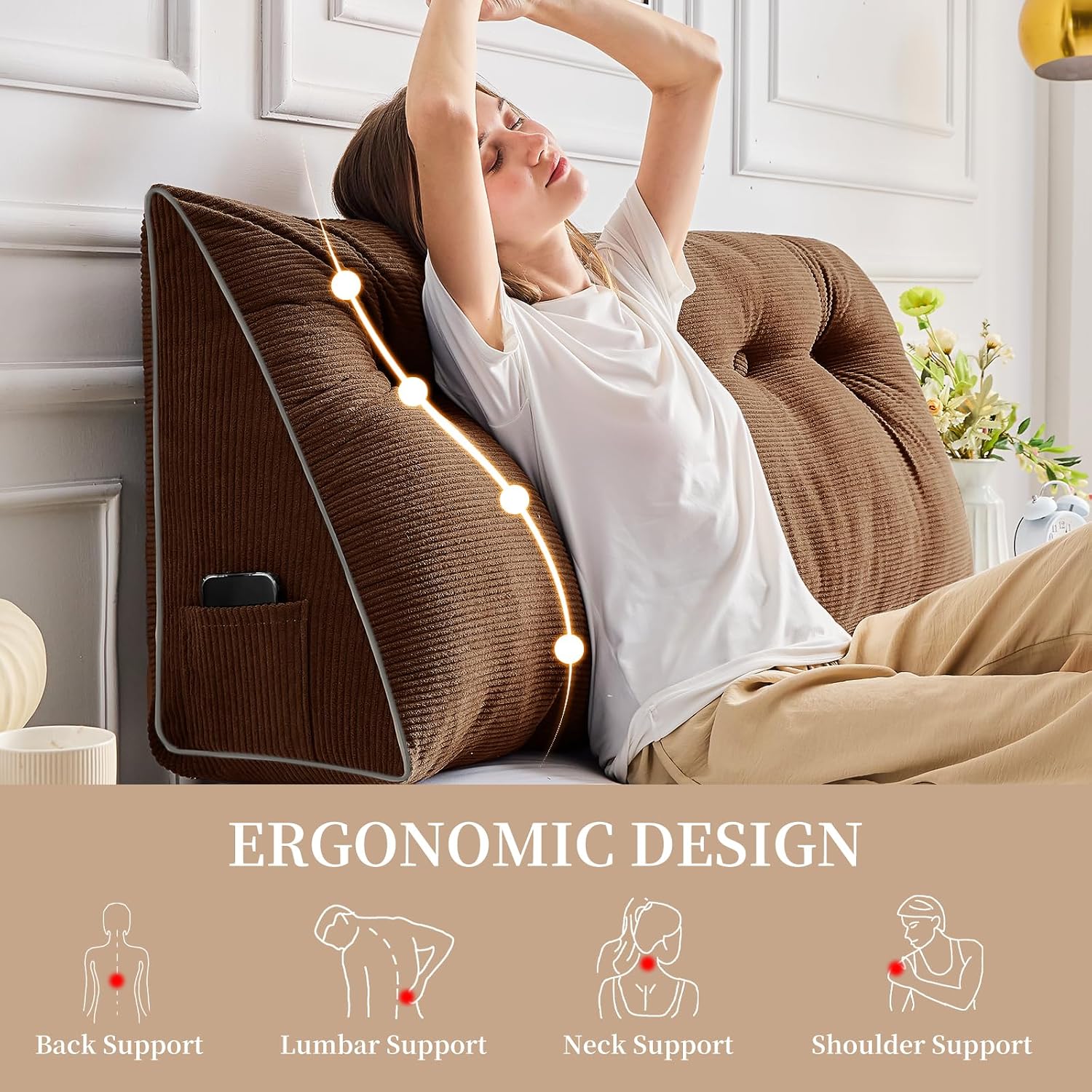 Sasttie Headboard Pillow King, Wedge Pillow Headboard for Sitting Up in Bed, Back-Rest Support Triangular Cushion for Reading - Features Re…