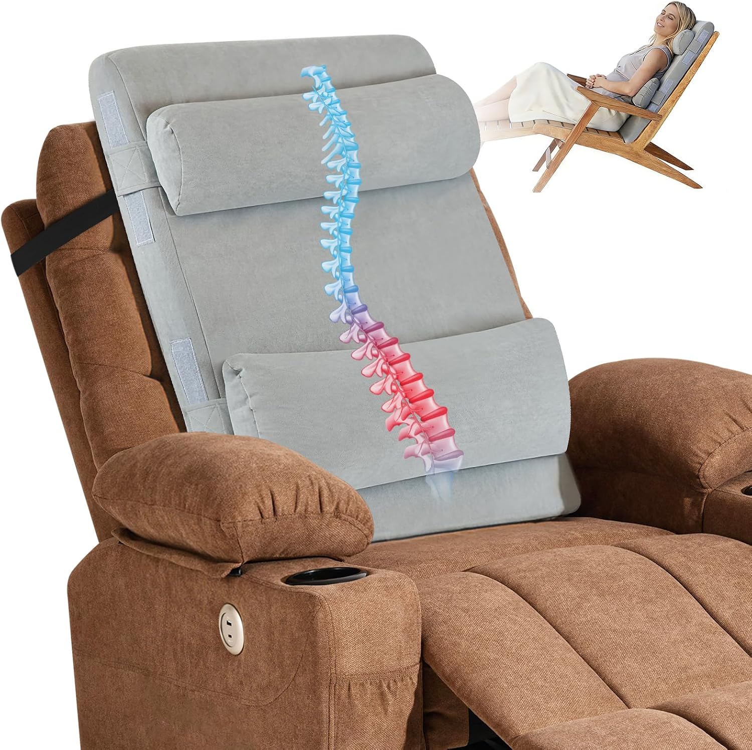 2-in-1 Neck & Lumbar Support Pillow with Adjustable Height and Ergonomic backrest Design, Suitable for recliners, Sofas, high-Back…