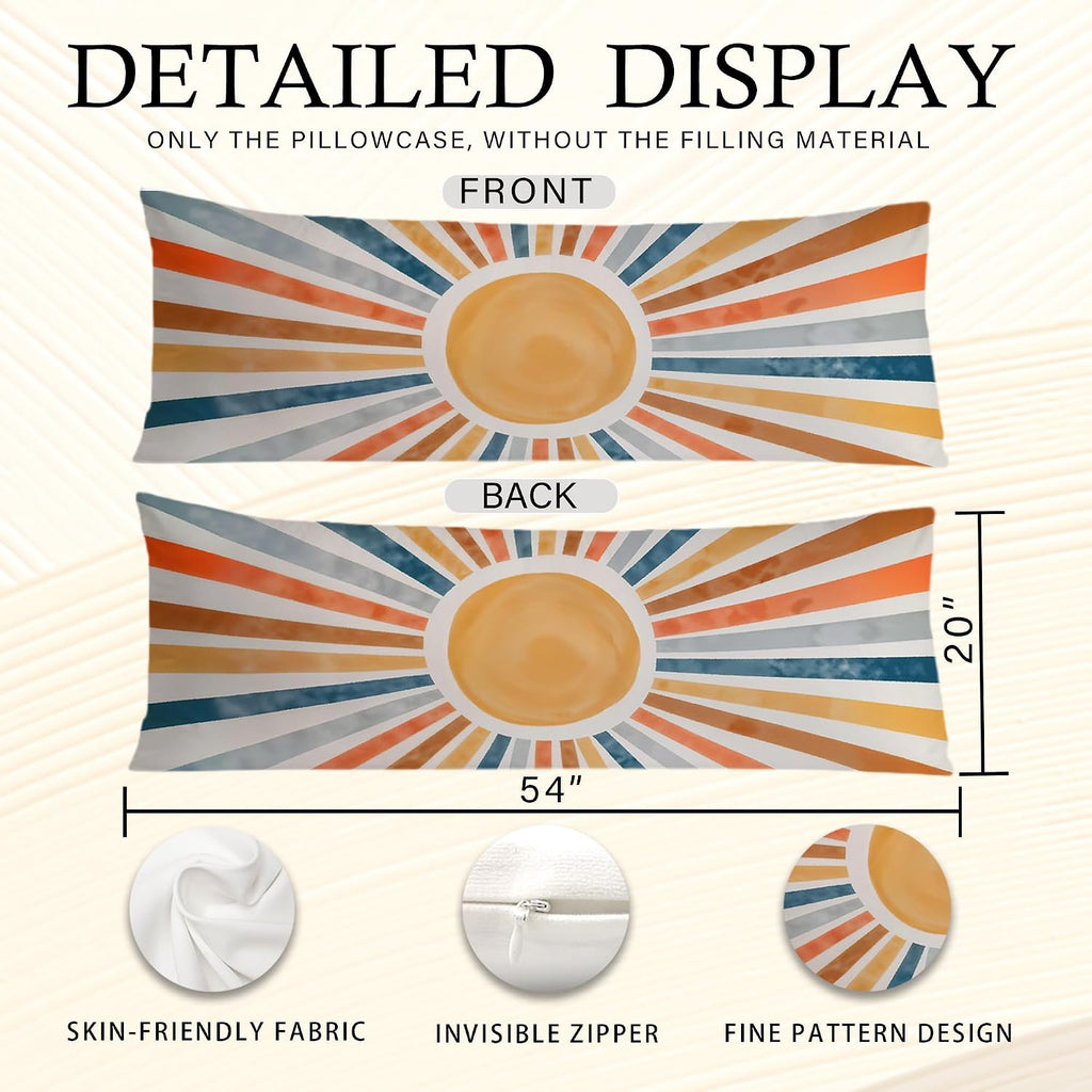 Boho Abstract Colorful Sun Body Pillow Covers 20x54, Boho Room Decor, Retro Mid Century Modern Sunrise Sunset Long Body Pillow Case Cover…