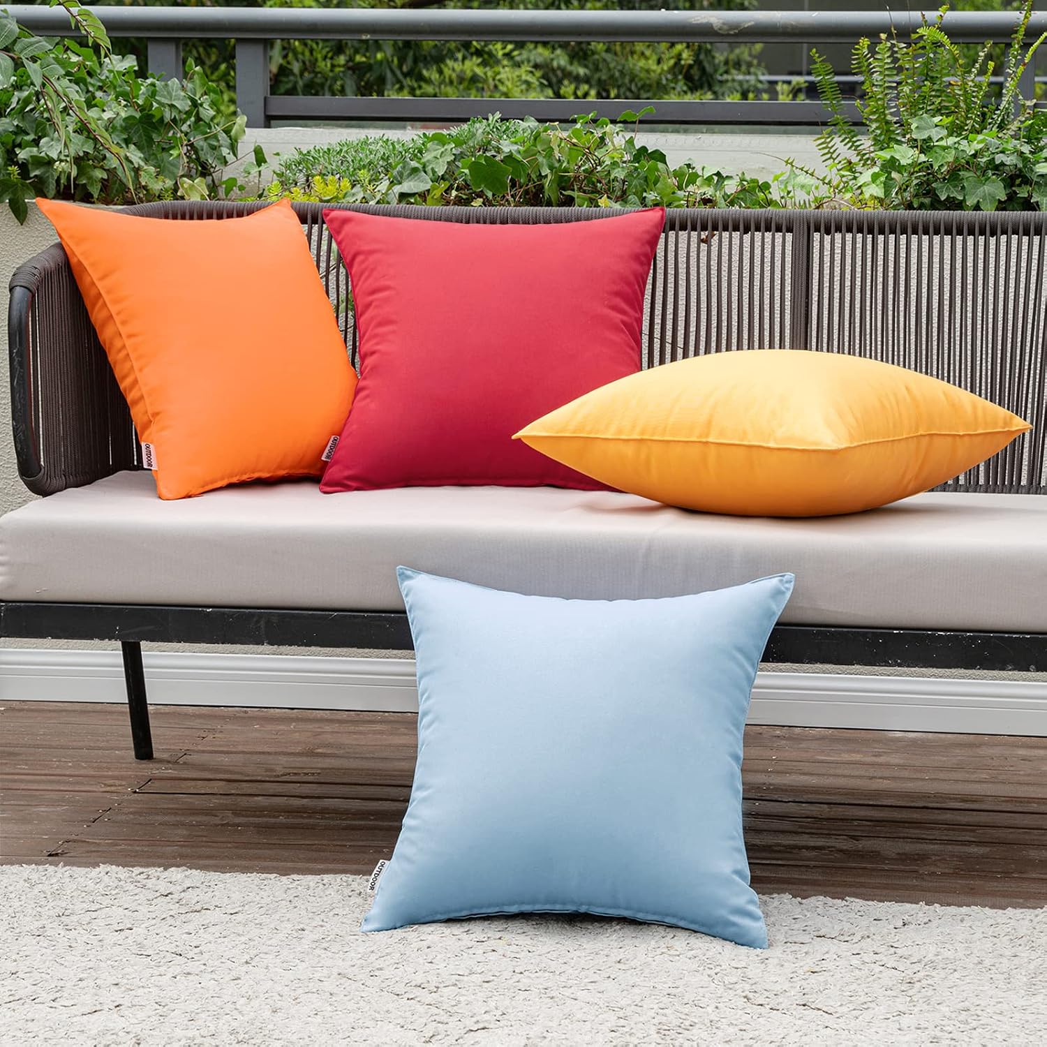 MIULEE Pack of 4 Decorative Outdoor Waterproof Pillow Covers Square Garden Cushion Case PU Coating Throw Pillow Cover for Tent Park Couch…