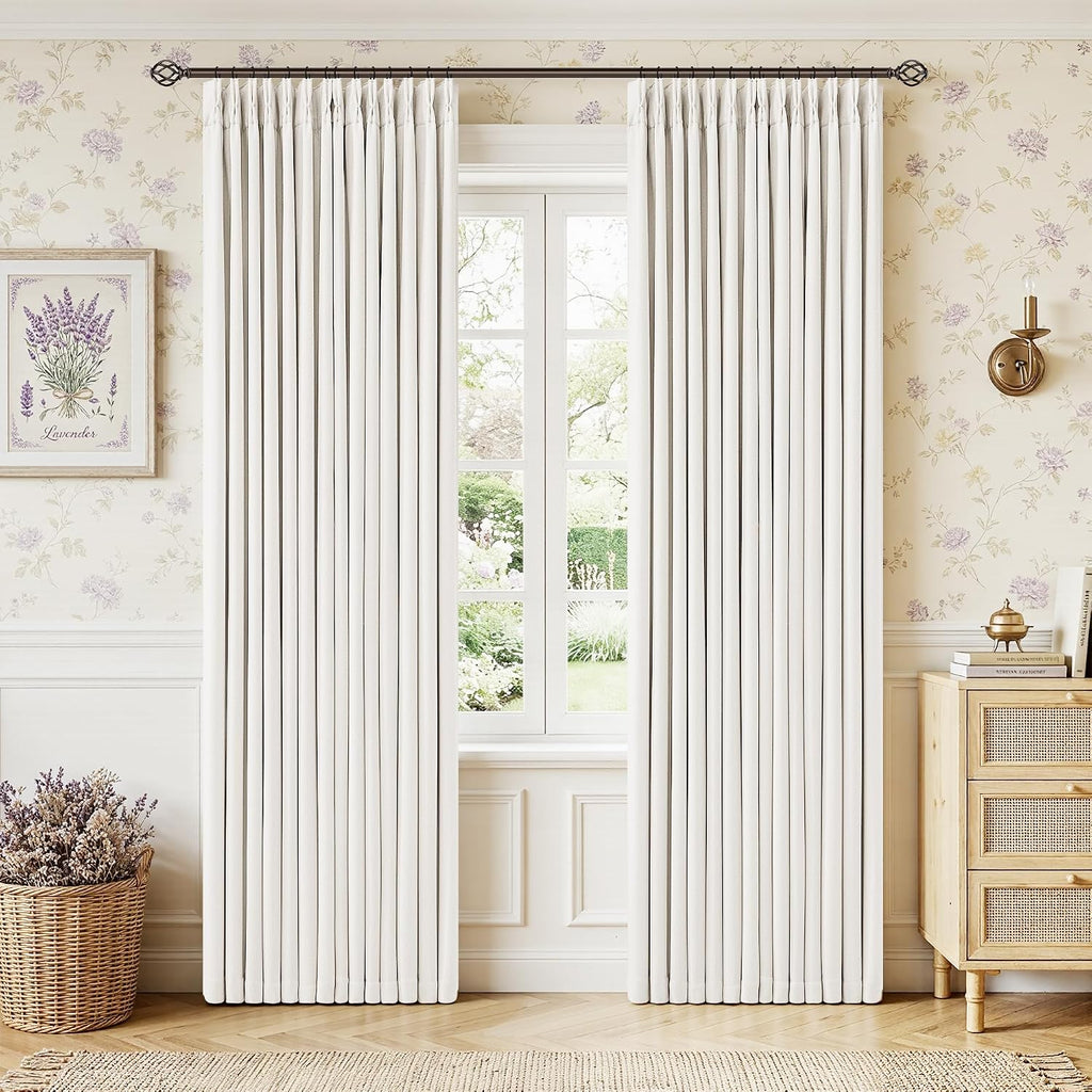 Twodrapes 80 Inch Pinch Pleated Blackout Linen Curtains for Bedroom 2 Panels Memory Trained 100% Black Out Soundproof Living Room Darkening…