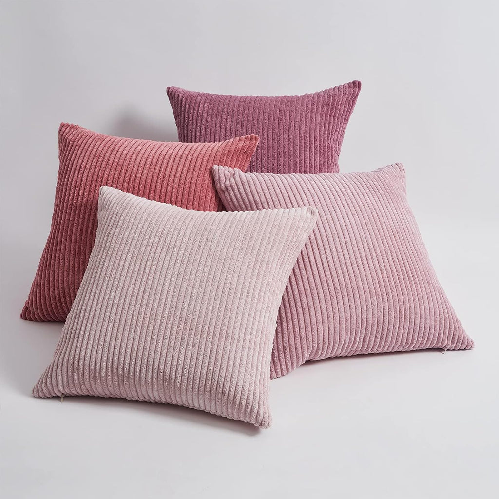 Topfinel Throw Pillow Cover 4pc Set - Multi Pink Combo - 26" x 26" Solid Cozy Corduroy Square Accent Decorative Cushion Case for Couch Sofa…
