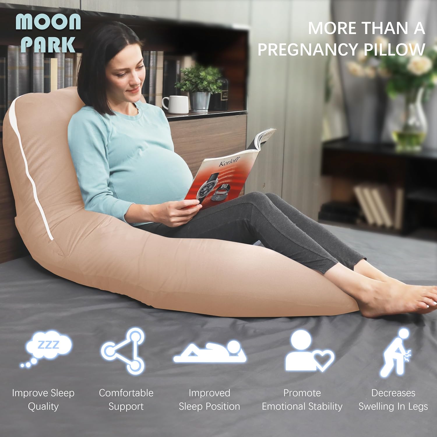 Moonpark MOON PARK Pregnancy Pillows for Sleeping - U Shaped Full Body Maternity Pillow with Removable Cover - Support for Back, Legs, Bell…