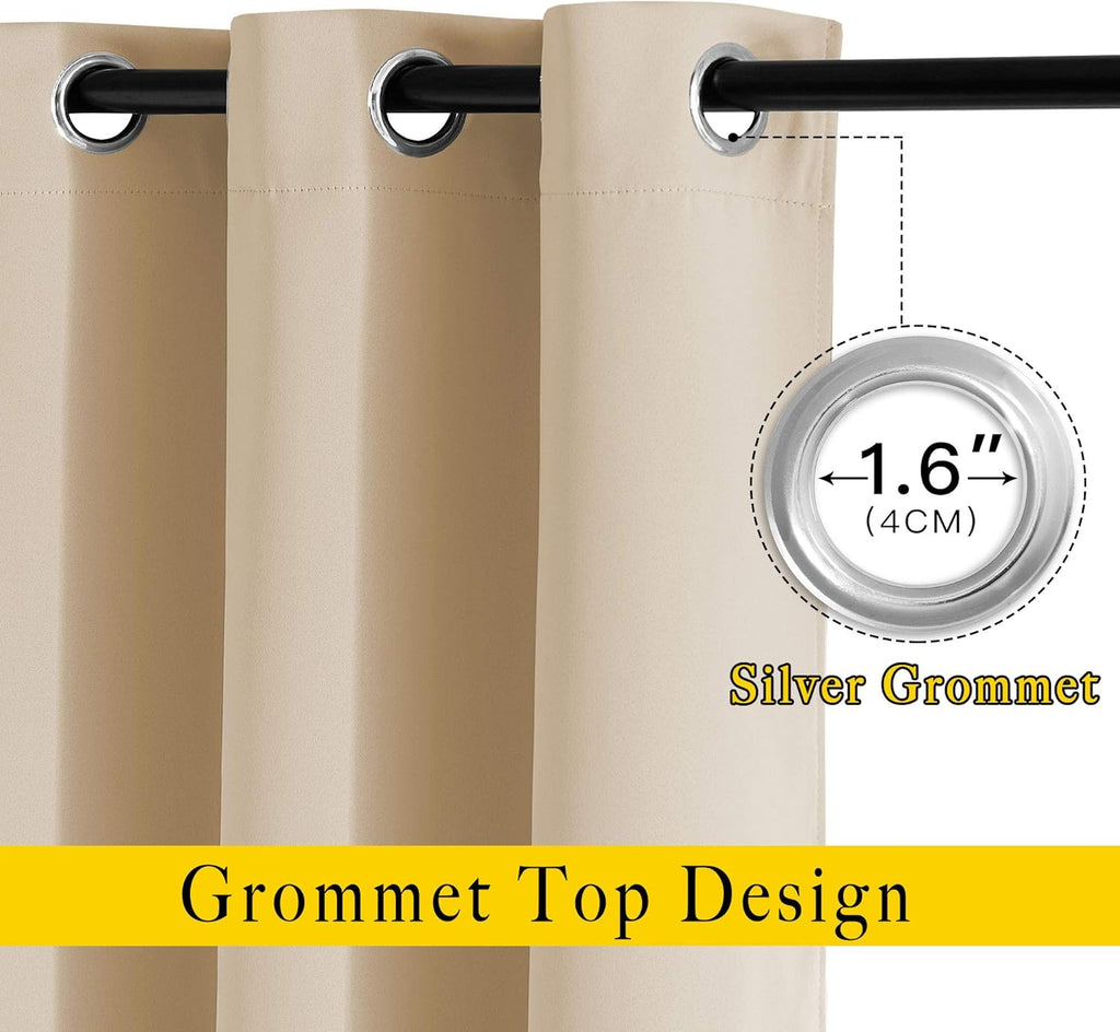 NICETOWN Bedroom Blackout Curtains and Drapes - Window Treatment Thermal Insulated Solid Grommet Blackout Draperies for Bedroom (Biscotti…