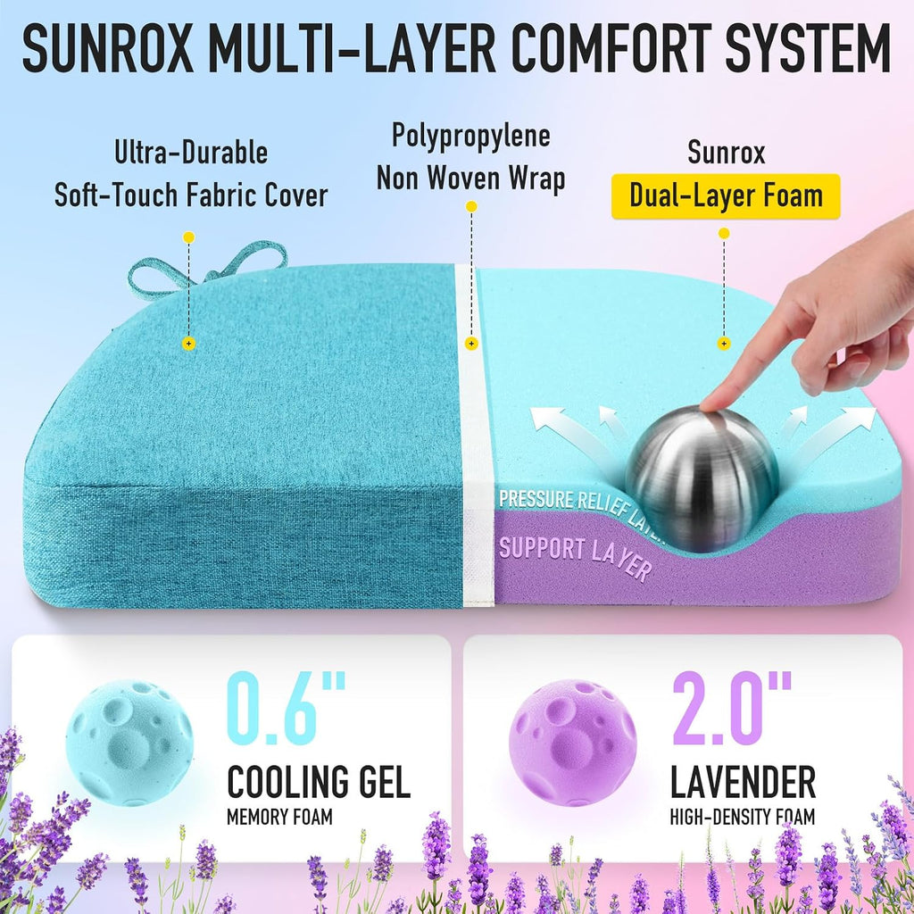 Sunrox Cooling Gel Memory Foam Chair Cushions, 2.6" Thick U-Shaped Dual-Layer Comfort Dining Chair Pads, Non Slip Seat Cushion with Ties fo…