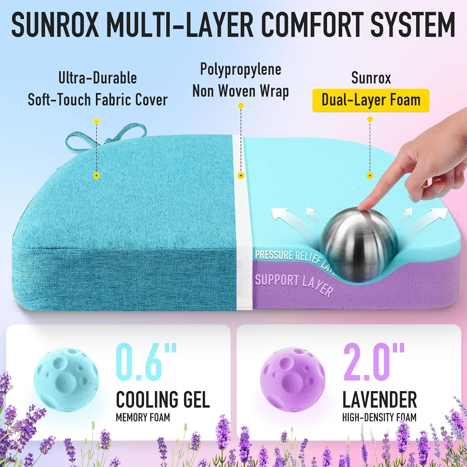 Sunrox Cooling Gel Memory Foam Chair Cushions, 2.6" Thick U-Shaped Dual-Layer Comfort Dining Chair Pads, Non Slip Seat Cushion with Ties fo…