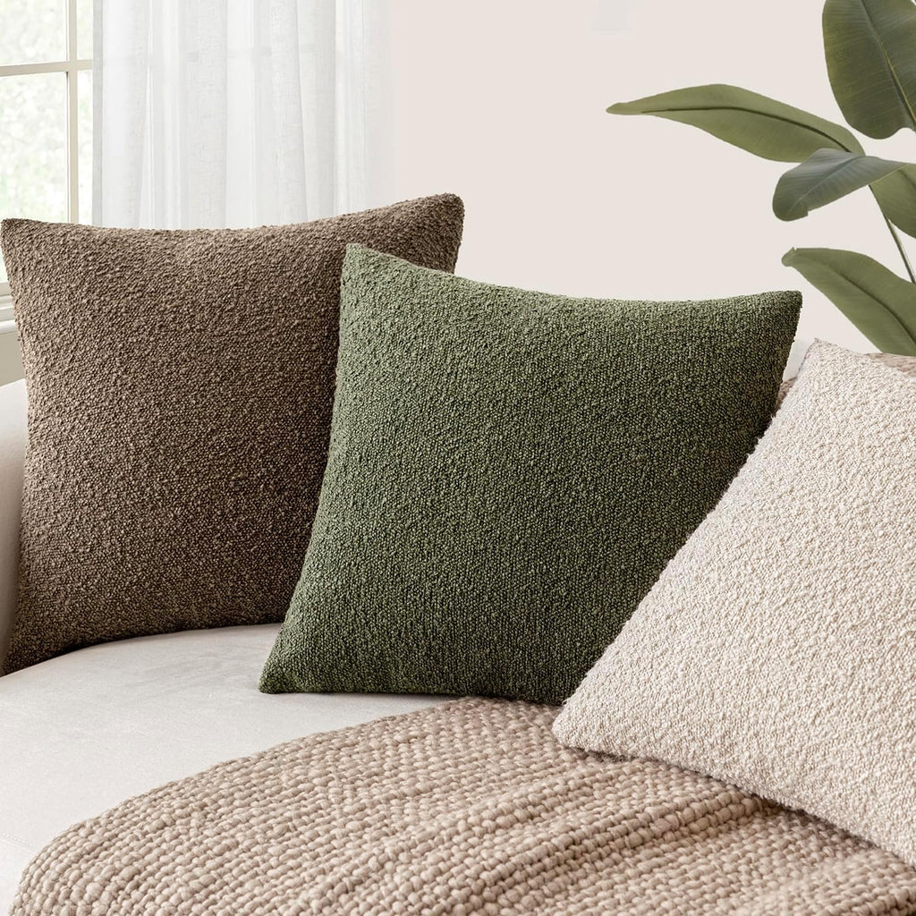 Foindtower Decorative Textured Boucle Throw Pillow Covers Accent Solid Pillow Cases Neutral Soft Cozy Couch Cushion Case for Chair Sofa…
