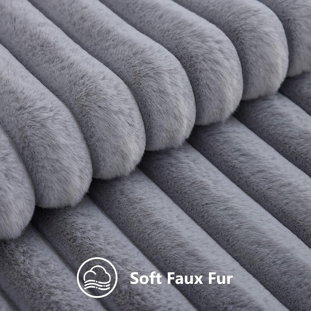 decorUhome Cozy Faux Fur Throw Pillow Covers 20x20 Set of 2 Decorative Soft Plush Striped Modern Farmhouse Boho Couch Pillow Cases with Vel…