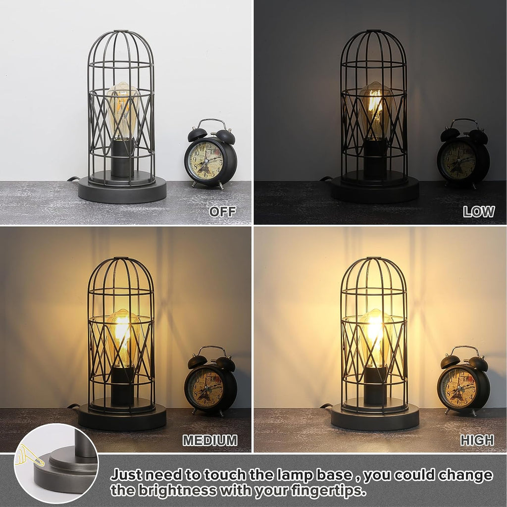 Small Industrial Lamp, Touch Control 3 Way Dimmable Table Lamp, Rustic Iron Steampunk Edison Lamp Vintage Nightstand Lamp Bedside Light…