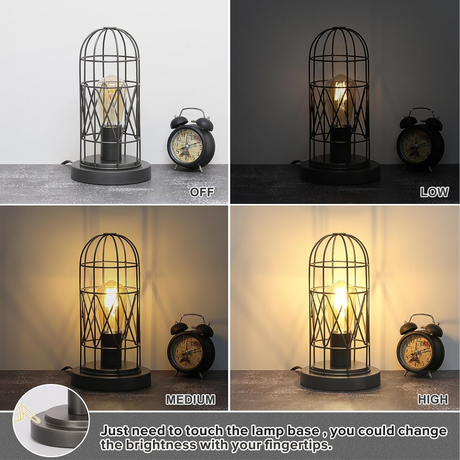 Small Industrial Lamp, Touch Control 3 Way Dimmable Table Lamp, Rustic Iron Steampunk Edison Lamp Vintage Nightstand Lamp Bedside Light…