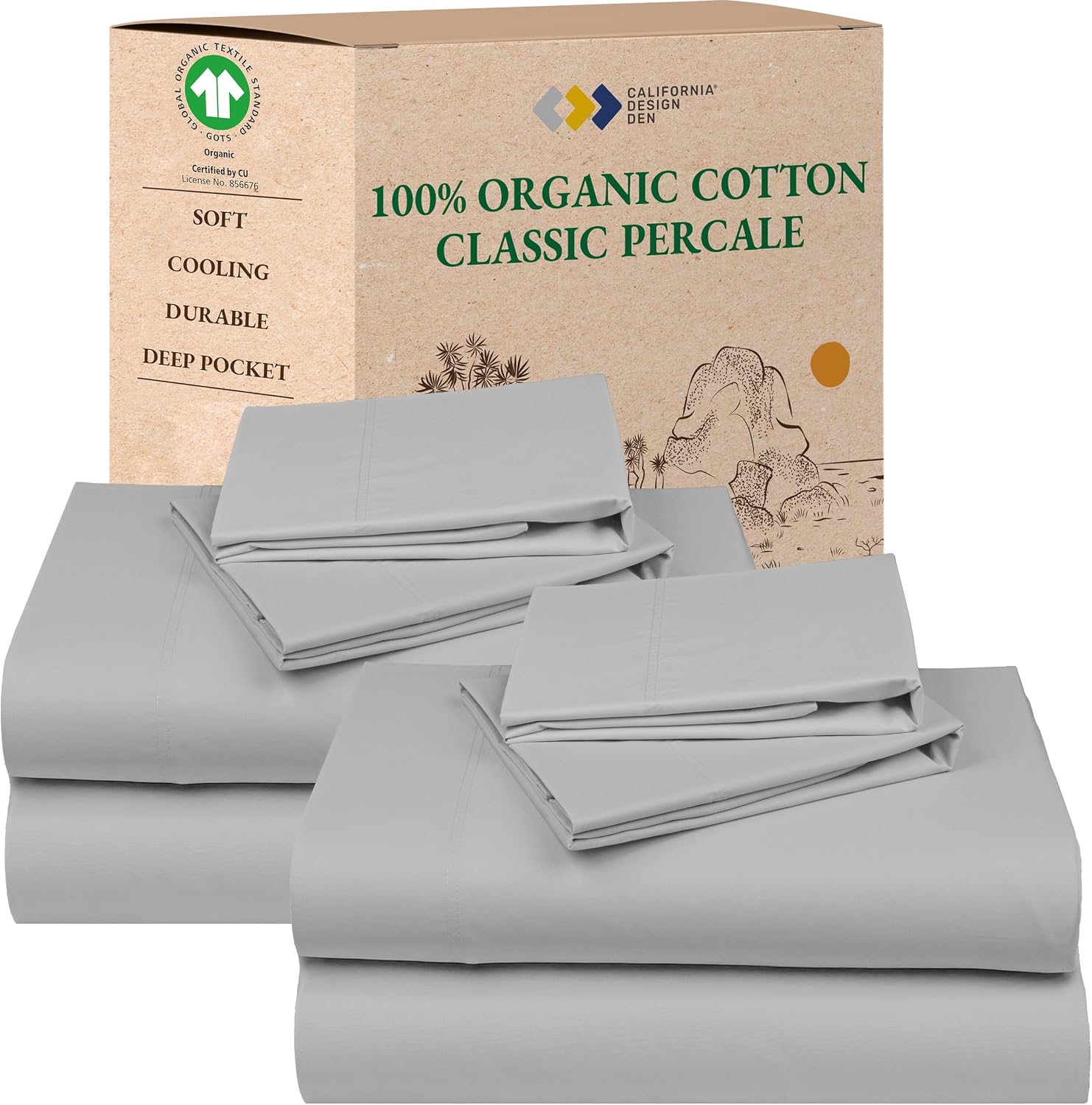 CaliforniaDesignDen California Design Den Pack of 2 Full Size Bed Sheets Set - 100% Organic Cotton, Crisp and Breathable Percale Bed Sheets…