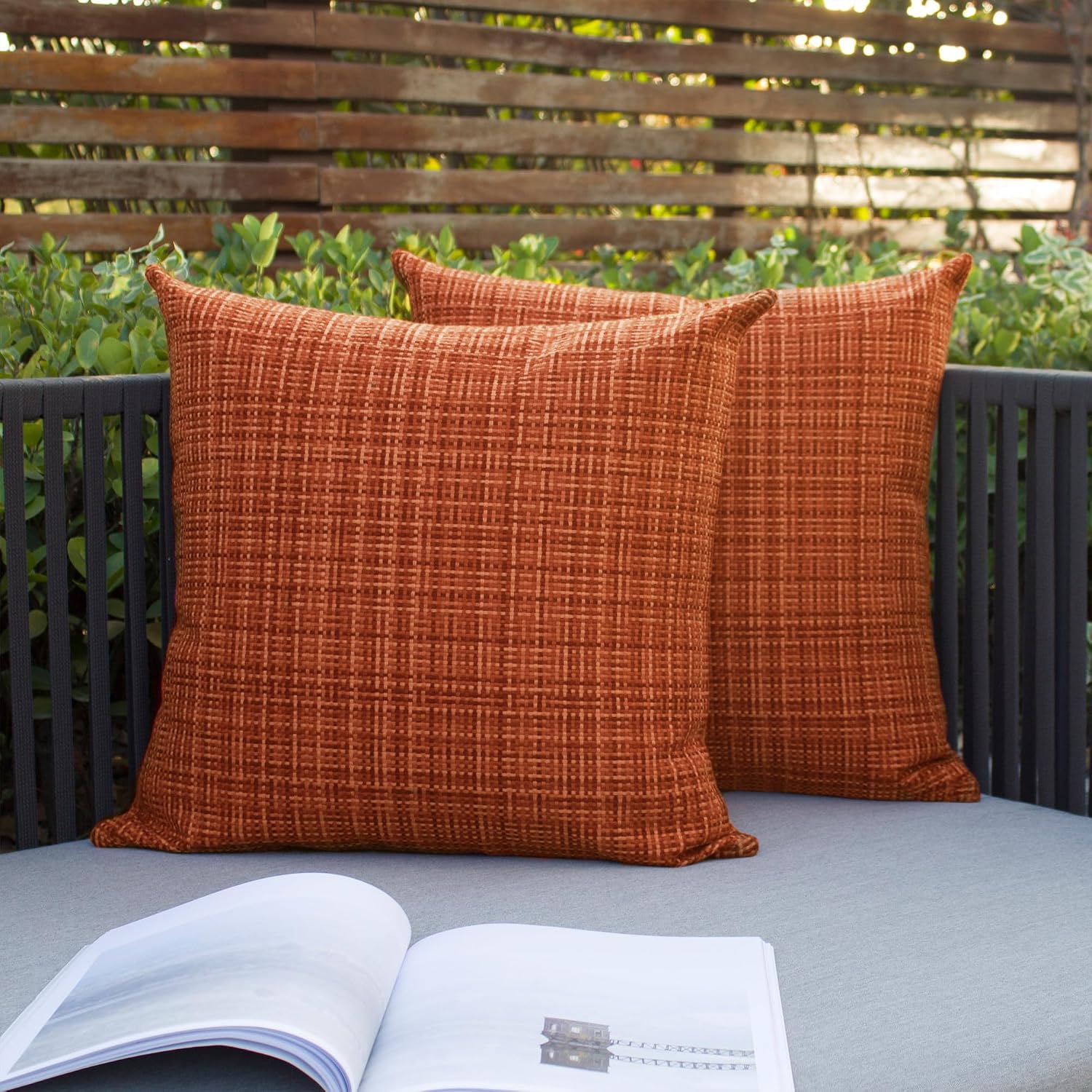 Kevin Textile Fall Pack of 2 Decorative Outdoor Waterproof Throw Pillow Covers Stripe Square Pillowcases Modern Cushion Cases for Patio…