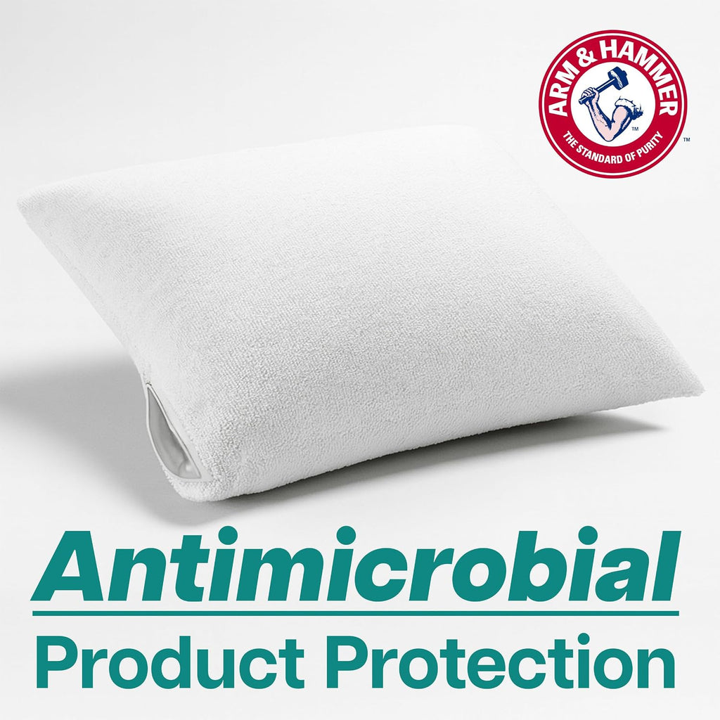 Armhammer Arm & Hammer Soft Terry Body Pillow Protector, Waterproof, Zipper Closure, White, King, 2-Pack White
