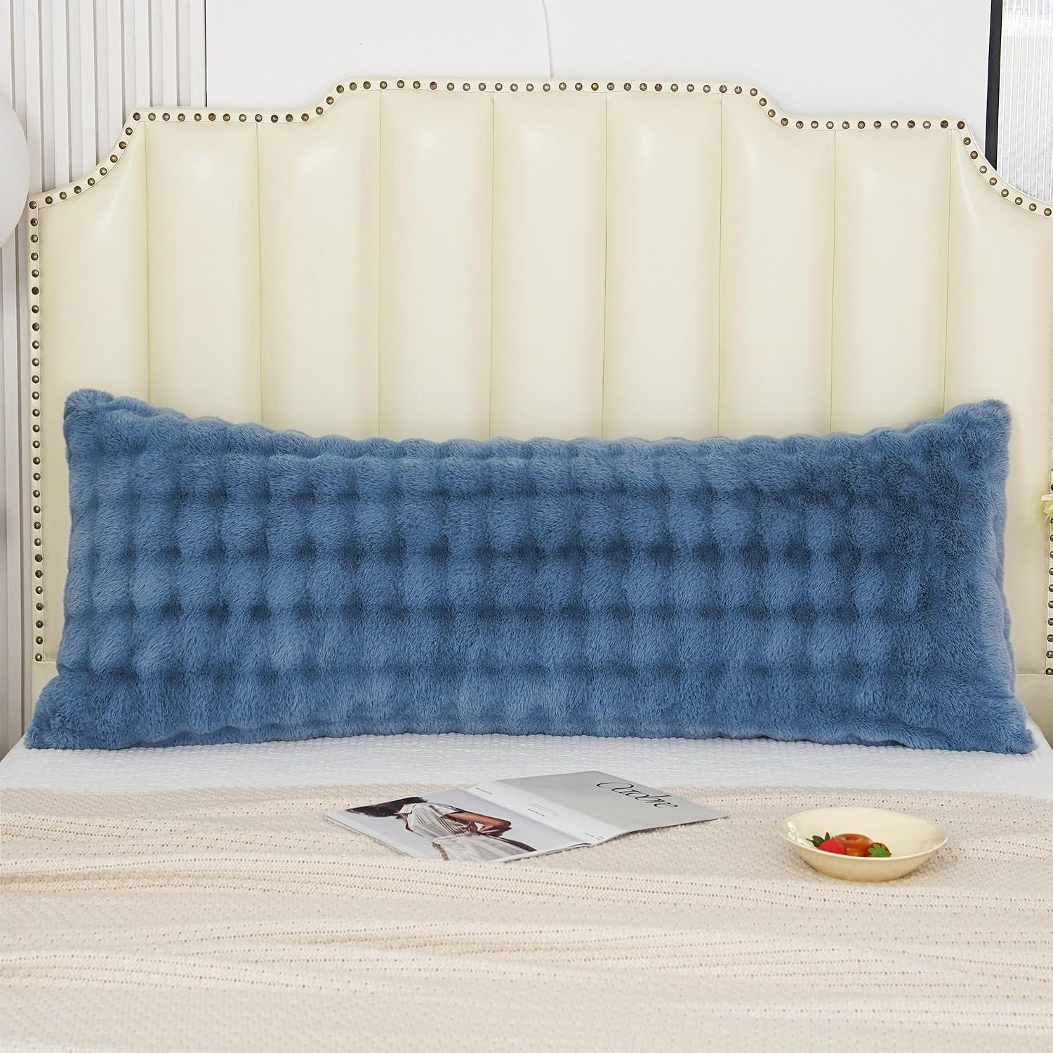 Uhamho Fluffy Faux Fur Body Pillowcase, Luxury Bubble Waffle Carved Plush Long Size 21"x54" Body Pillow Cover for Adults and Children Soft…