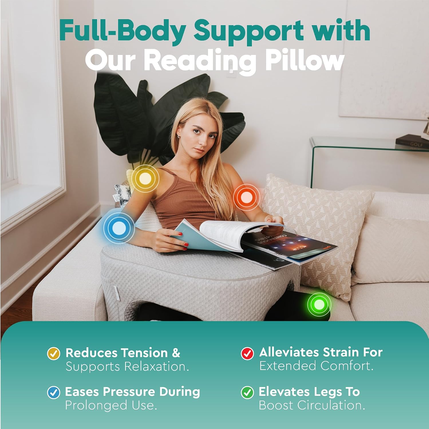 Memory Foam Reading Pillow with Arm Rests & Pocket | Lap Desk for Laptop, Reading and Relaxing on Bed, Couch, or Floor, Armrest and…