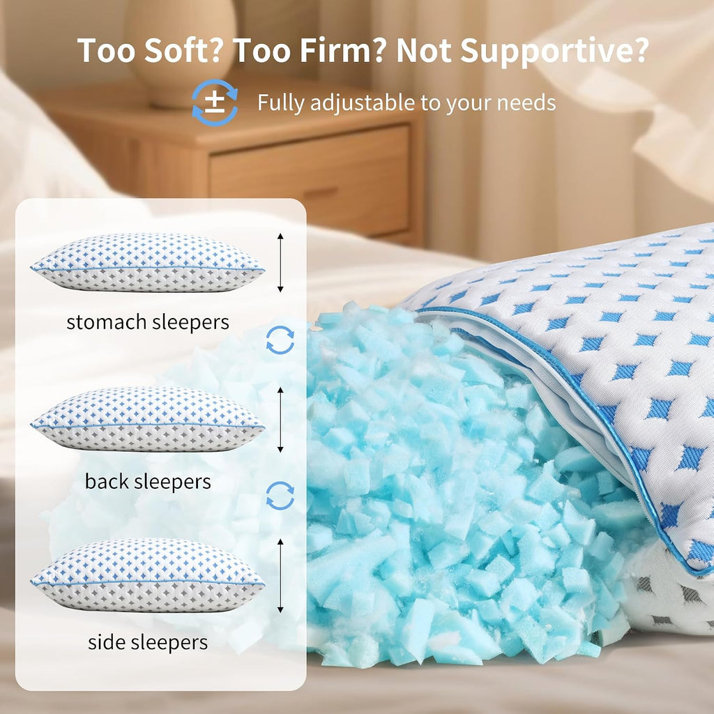 Memory Foam Pillows 2 Pack – Adjustable Loft Cooling Pillows King Size Set of 2 for Sleeping, Firm, Supportive, and Breathable Design for…