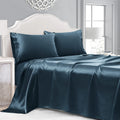 Cobedzy 4 Pieces Navy Blue Satin Sheets Queen Size Bed Set, Luxury Silky Satin Bedding Sheets Set with 1 Deep Pocket Fitted Sheet, 1 Soft F…