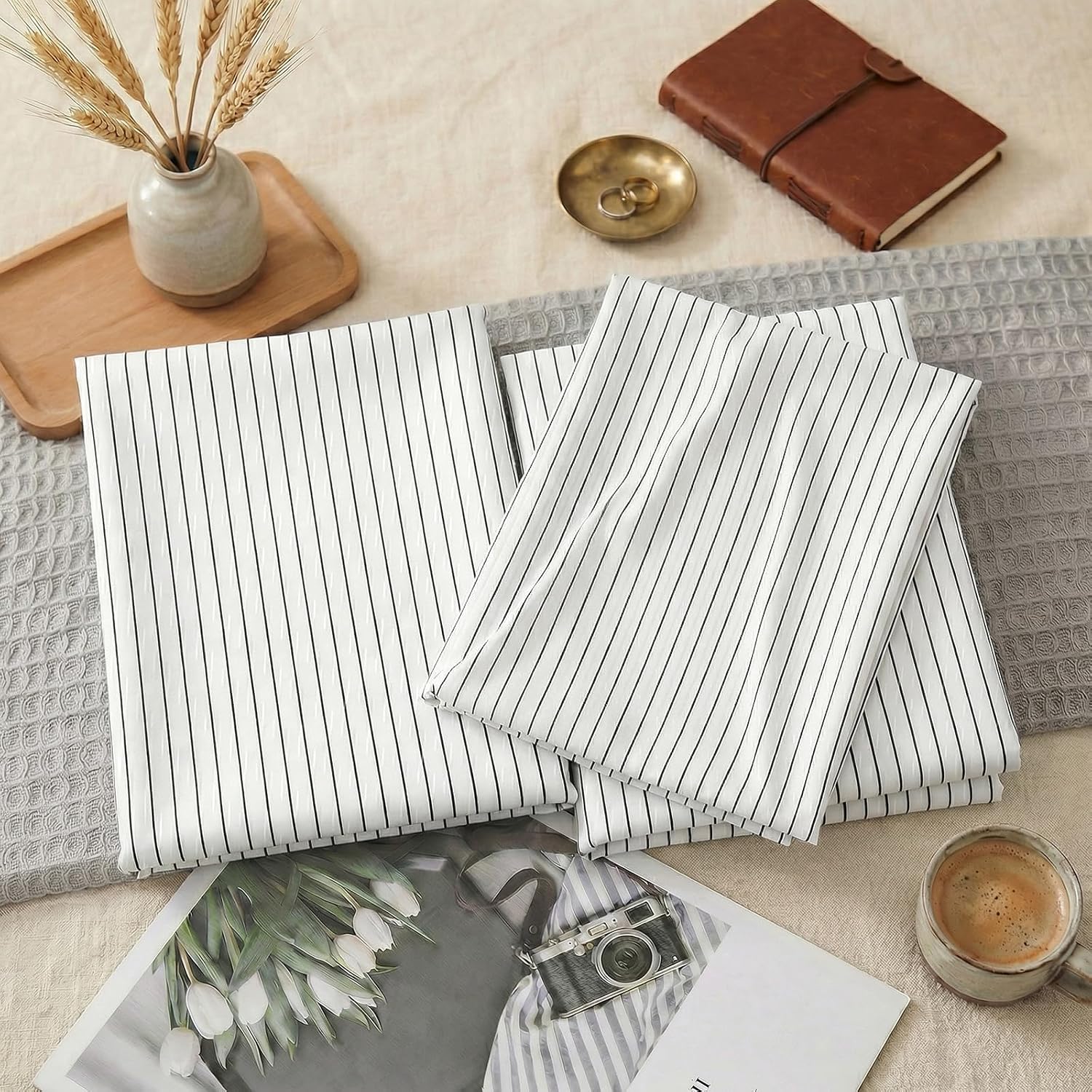 Merryword Black Striped Pillowcases, 100% Cotton Pillow Cases, Queen Size Pillowcases, Luxury Linen Like Pillowcase, Soft Breathable Pinstr…