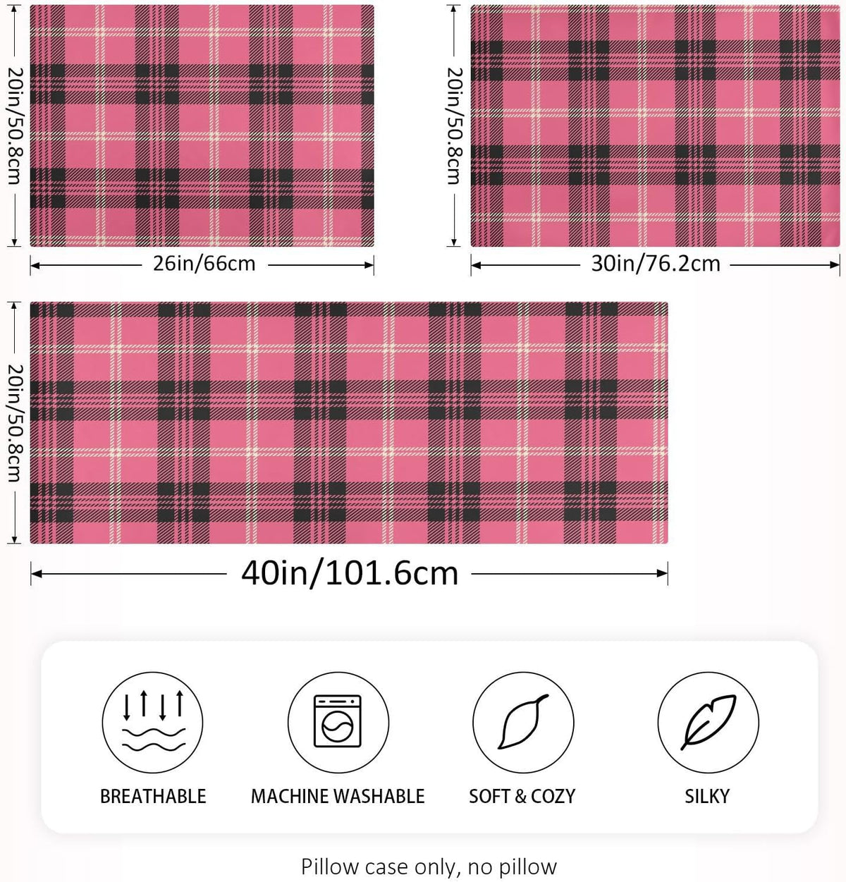 Black Buffalo Plaid Pillow Covers Silk Pillowcase for Hair and Skin Soft and Smooth Cooling Satin Pillowcase Standard Size Pillow Case…