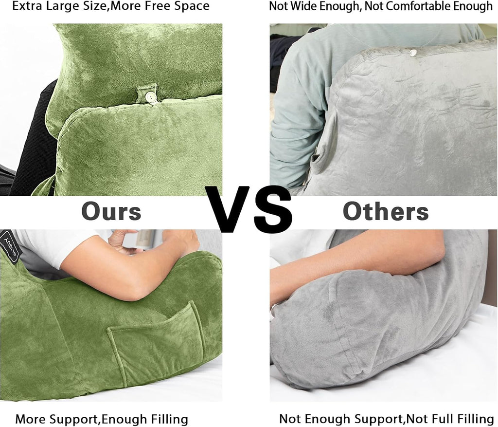 SLIGUY Reading Pillow for Sitting in Bed Couch Adult, Back Pillow with arm Support and Pockets, Adult Back Pillow Bed Chair for Rest…
