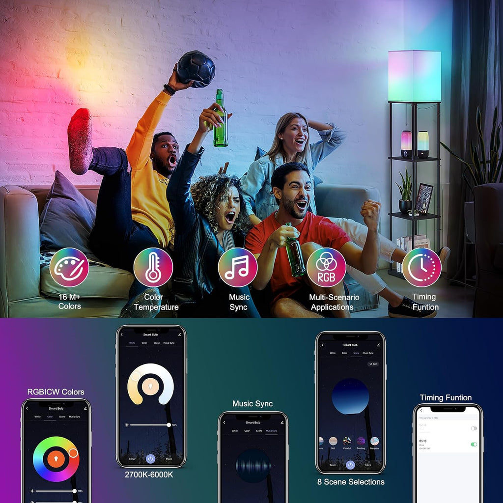 SUNMORY Floor Lamp with Shelves, Smart APP Control Standing Lamps with RGB Bulb, 4-Tier Dimmable Floor Lamps for Living Room, Tall Lamp…