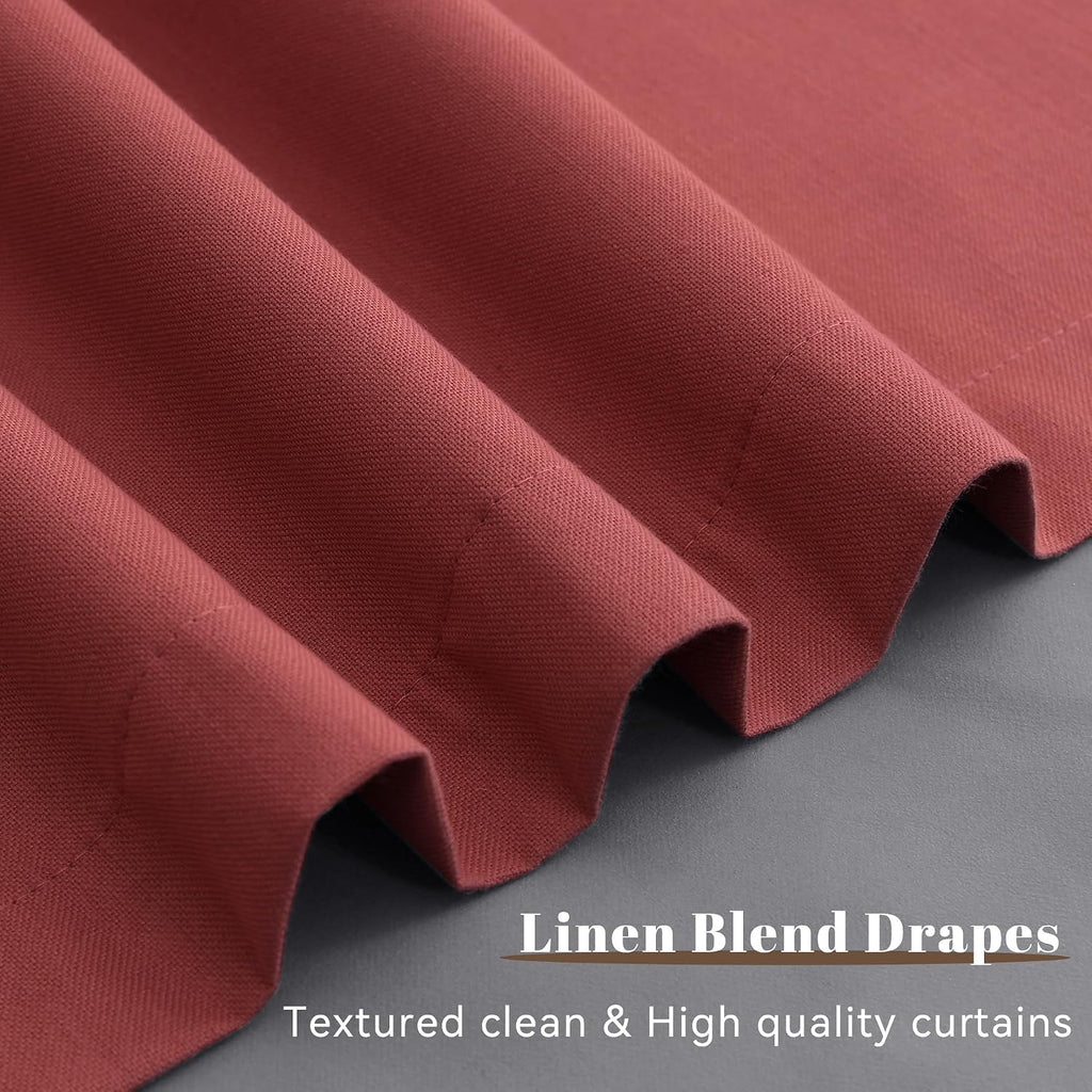 Guken Red Linen 100% Blackout Curtains 102 Inch Long for Bedroom 2 Panels Textured Farmhouse Room Darkening Back Tab Curtains Hooks Thermal…