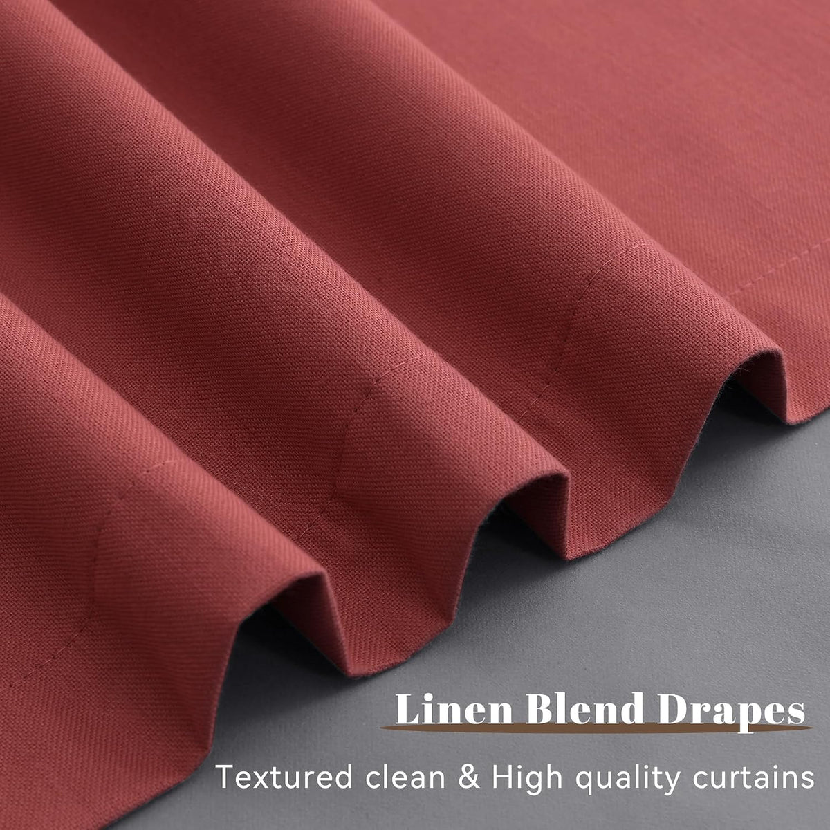 Guken Red Linen 100% Blackout Curtains 108 Inches Long for Bedroom 2 Panels Set Textured Black Out Thermal Insulated Privacy Room Divider B…