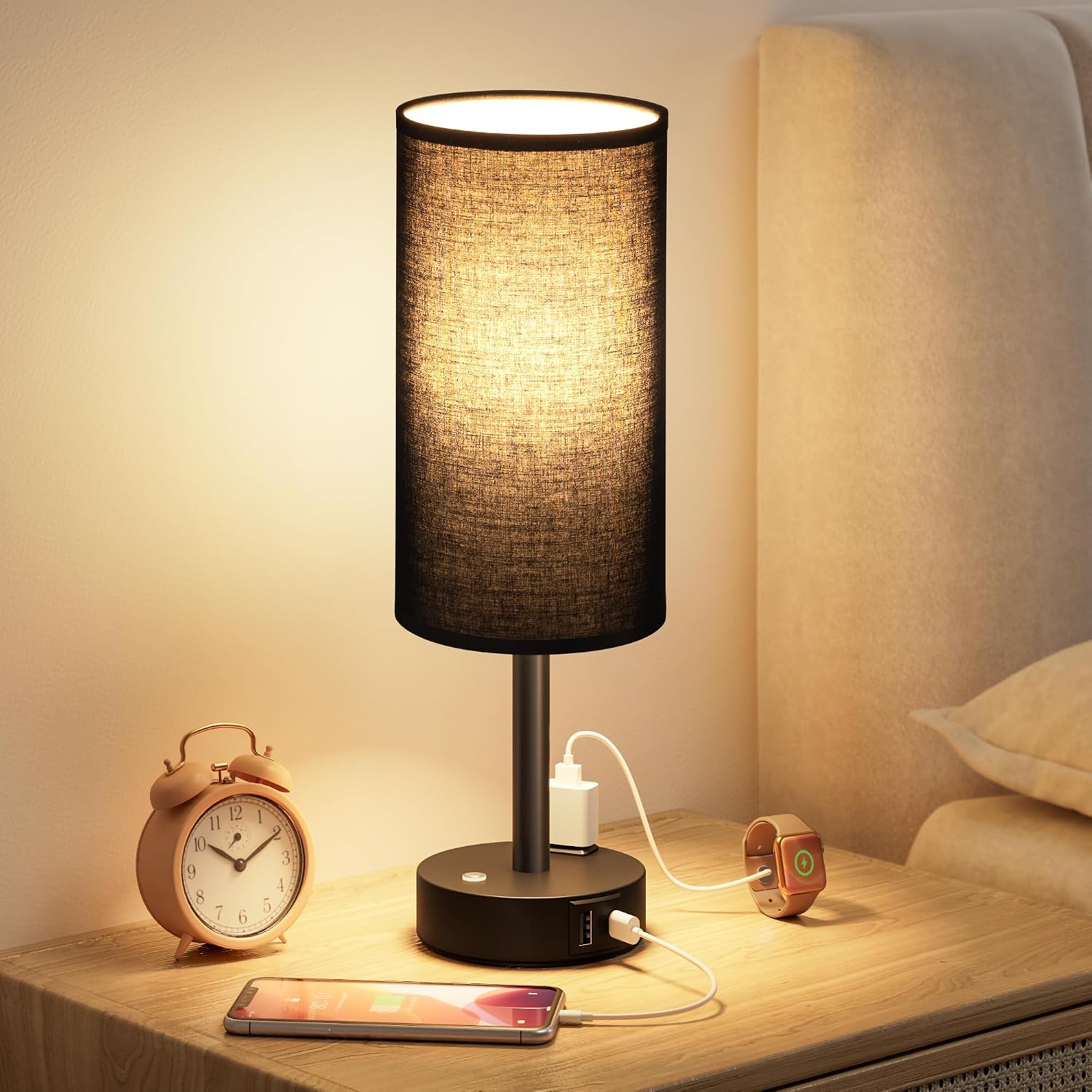 Aooshine Touch Bedside Table Lamp with Memory - Stepless Dimmable Lamp for Bedroom, Small Nightstand Lamp with Dual USB Charging Ports and…
