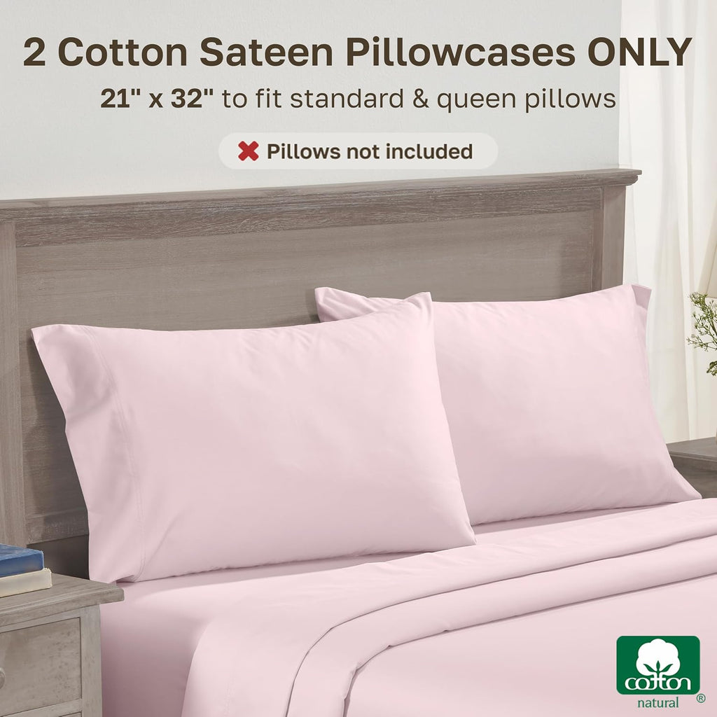 CaliforniaDesignDen Luxuriously Soft 600 Thread Count, 100% Cotton Set of 2 Cases, Crisp Blush Standard Pillowcases Fits Standard & Queen P…