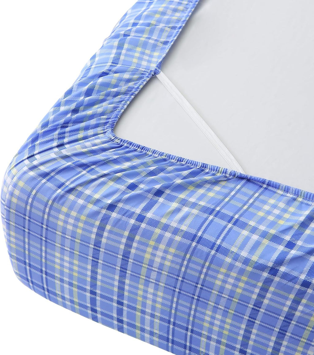 mooreeke Cozy Plaid Microfiber Printed Twin Sheet Set - Soft & Breathable Purple Yellow Plaid Bed Sheets with Extra Deep Pocket - Non-Slip…