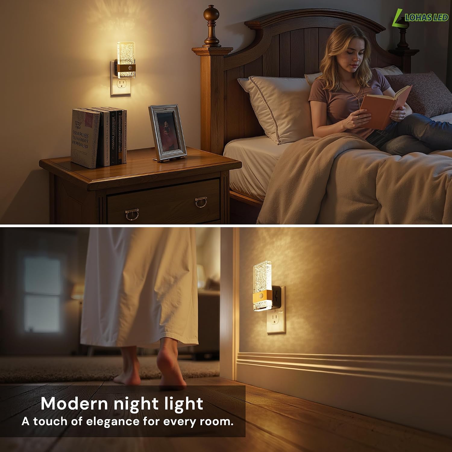 L LOHAS LED Motion Sensor Night Light, 2 Pack Night Lights Plug Into Wall Motion Activated and Dusk to Dawn Sensor, 0-100LM Dimmable…
