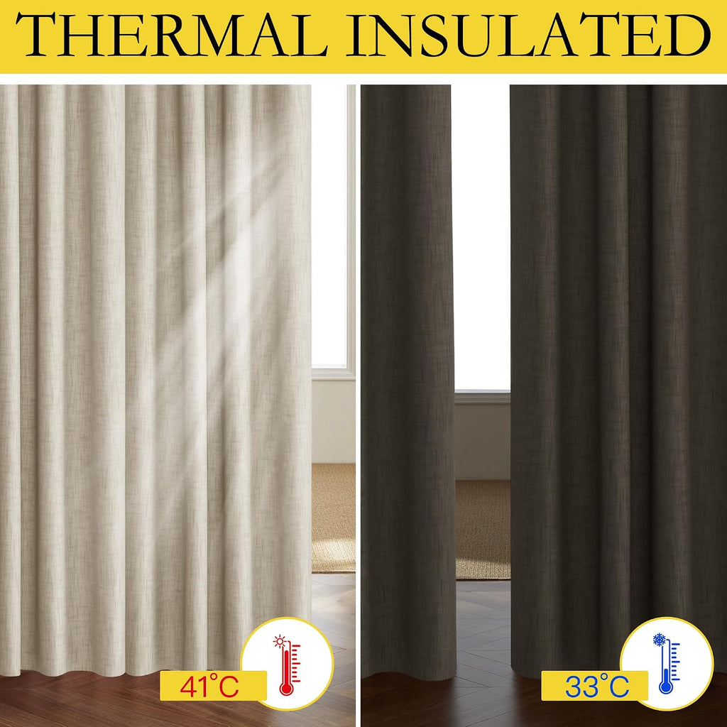 NICETOWN Taupe 100% Blackout Linen Curtains 84 inch Long Burg, Farmhouse Thick Completely Blackout Window Treatment Panels Thermal…