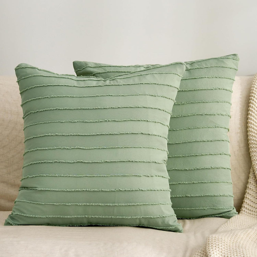 Jellymoni 2 Pack Light Green Pillowcases 18" x18", Soft Microfiber Striped Tufted Pillow Covers(Pillows are not Included) 2 Pack 18 inches…
