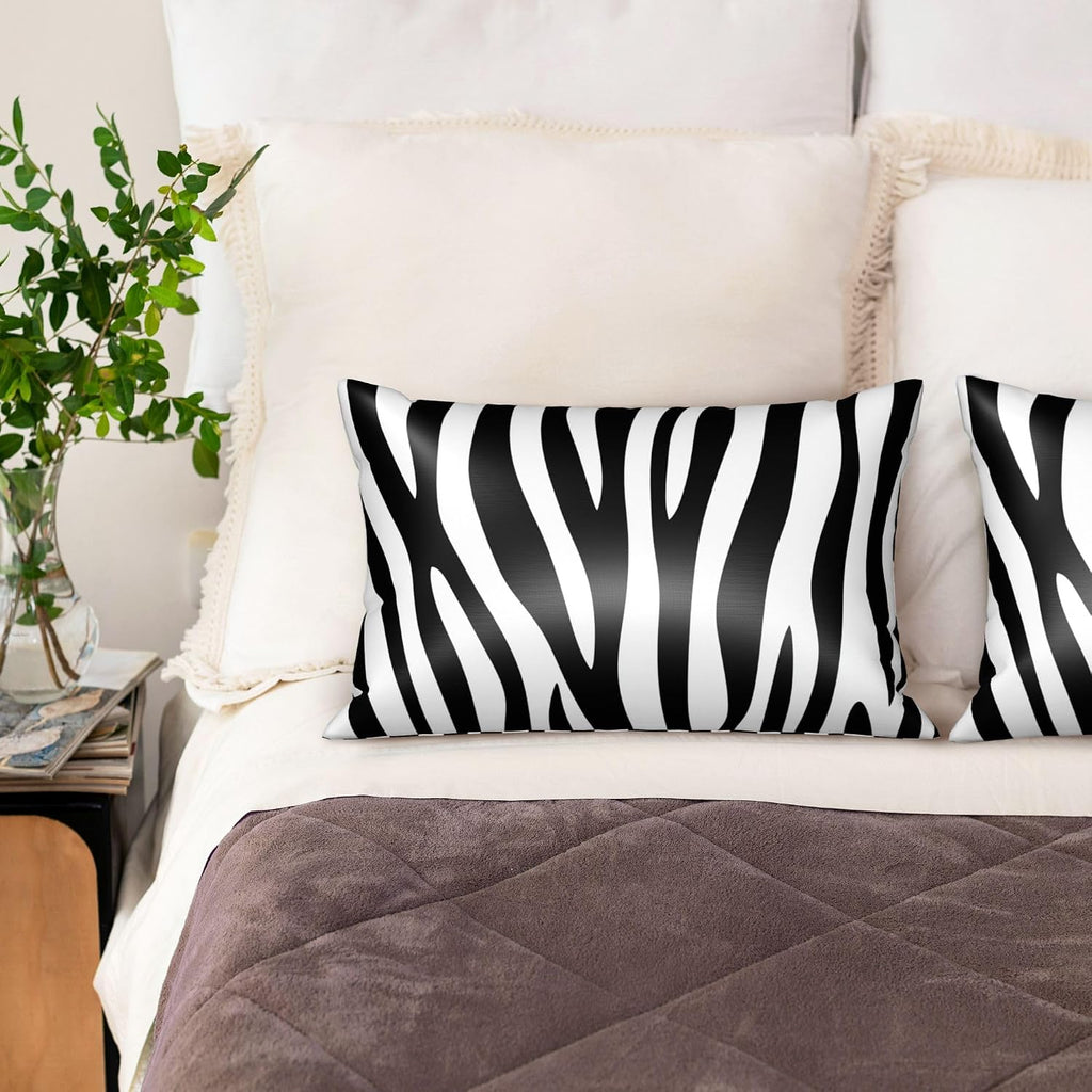 Satin Pillowcase for Hair and Skin Black and White Zebra Stripe Super Soft and Cooling Similar to Silk Pillow Case 1 Pack with Hidden…