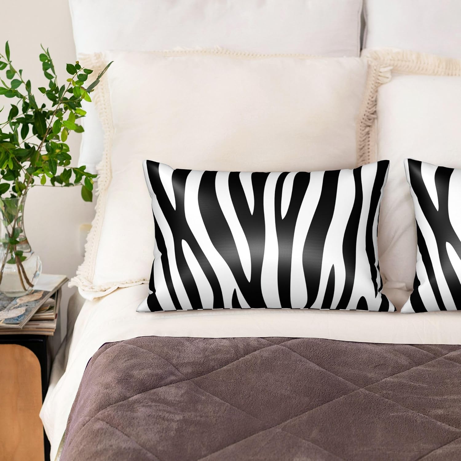 Satin Pillowcase for Hair and Skin Black and White Zebra Stripe Super Soft and Cooling Similar to Silk Pillow Case 1 Pack with Hidden…