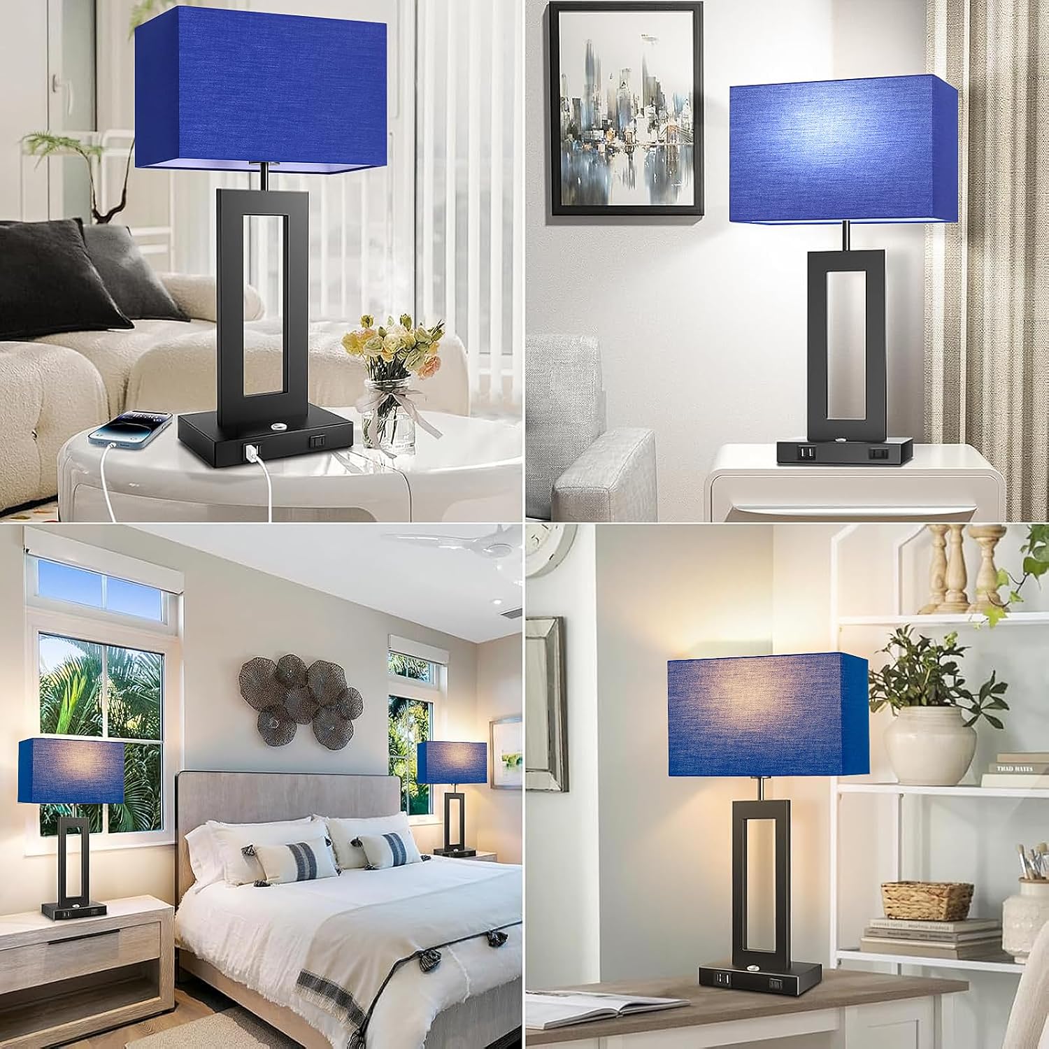 3 Color Temperatures Table Lamps for Bedrooms Set of 2, 22’’ Touch Control Bedside Nightstand Lamps with 2 USB Ports & AC Outlet…